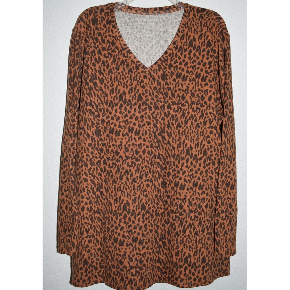 Lane Bryant Stretch Top‎ 18/20 V-Neck Long Sleeve Multi Print Tunic Pullover NEW